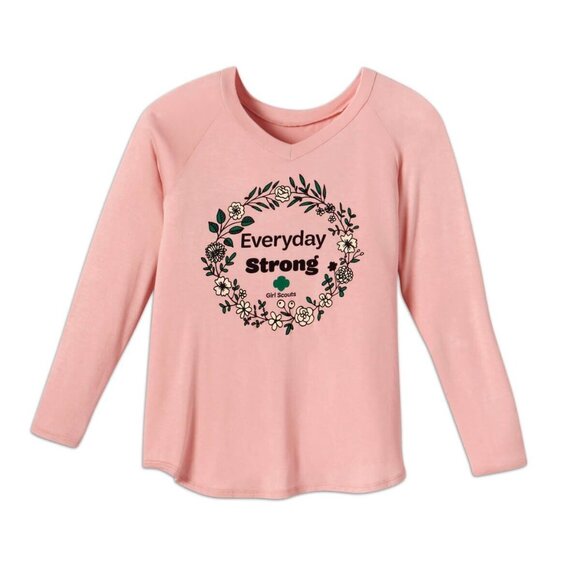 Girl Scouts Everyday Strong Pastel Orange Long Sleeve V-Neck T-shirt - Picture 1 of 4